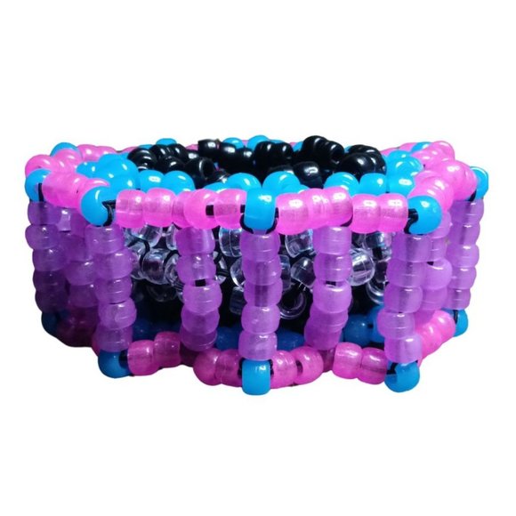 Purple Blue Kandi Carousel Cuff, Glow-in-Dark Pony Beads and A Light - Picture 4 of 5